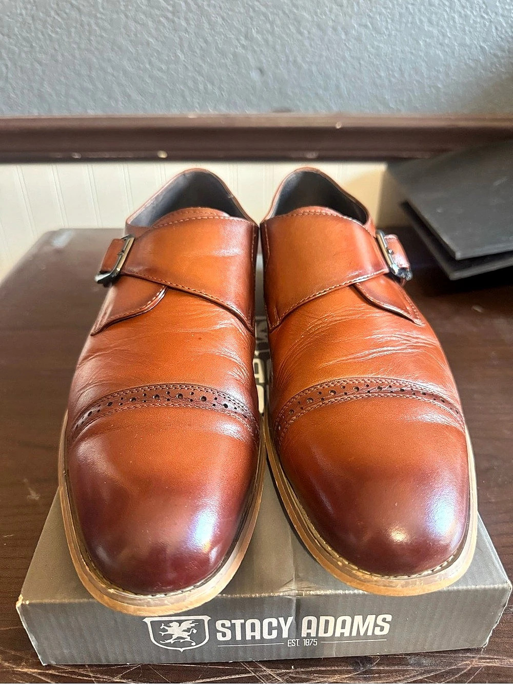 Stacy Adams Desmond Cap Toe Monk Strap Shoes Brown US 11 W